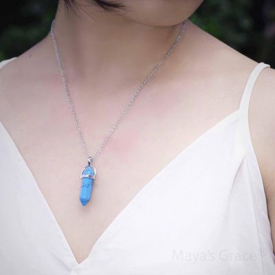 Natural Gemstone Crystal Pendants and Silver Necklace Turquoise Image 3