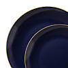 Navy with Gold Rim Organic Round Disposable Plastic Dinnerware Value Set (40 Dinner Plates + 40 Salad Plates) Image 1