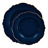 Navy with Gold Rim Round Blossom Disposable Plastic Dinnerware Value Set (120 Dinner Plates + 120 Salad Plates) Image 1