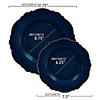 Navy with Gold Rim Round Blossom Disposable Plastic Dinnerware Value Set (120 Dinner Plates + 120 Salad Plates) Image 2
