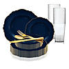 Navy with Gold Rim Round Blossom Disposable Plastic Dinnerware Value Set (120 Settings) Image 1