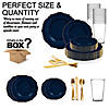 Navy with Gold Rim Round Blossom Disposable Plastic Dinnerware Value Set (120 Settings) Image 2