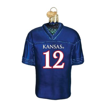 NCAA Kansas Jayhawks Royal Blue #12 Glass Football Jersey Ornament Image 1