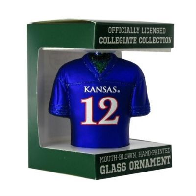 NCAA Kansas Jayhawks Royal Blue #12 Glass Football Jersey Ornament Image 2