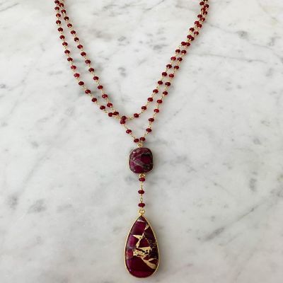 NecklaceRubyRed Turquoise Drop Image 1