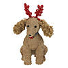 Northlight - 14.5" Plush Dog with Red Antlers Christmas Decoration Image 1
