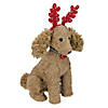 Northlight - 14.5" Plush Dog with Red Antlers Christmas Decoration Image 1
