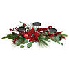 Northlight 32" Triple Candle Holder with Red Berry and Poinsettia Christmas Decor Image 1