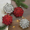 Northlight 4" Red and Silver Glass Snowflake Hanging Christmas Decorations, 4 Count Image 1