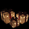 Northlight - Set of 3 Silver Tinsel Lighted Gift Boxes with Red Bows Outdoor Christmas Decorations Image 1