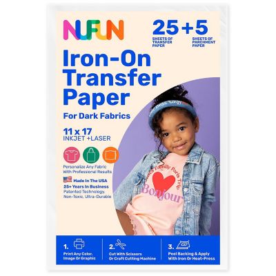 NuFun Activities Printable Iron-On Heat Transfer Paper For Dark Fabrics, 11 x 17 Inch, (25 Sheets) Image 1