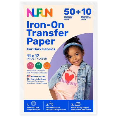 NuFun Activities Printable Iron-On Heat Transfer Paper For Dark Fabrics, 11 x 17 Inch, (50 Sheets) Image 1