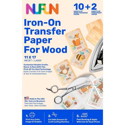 NuFun Activities Printable Iron-On Heat Transfer Paper For Wood, 11 x 17 Inch, (10 Sheets) Image 1