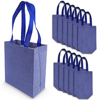 OccasionALL- 10x5x13 Inch 12 Pack Large Blue Reusable Gift Bag Tote with Handles Image 1