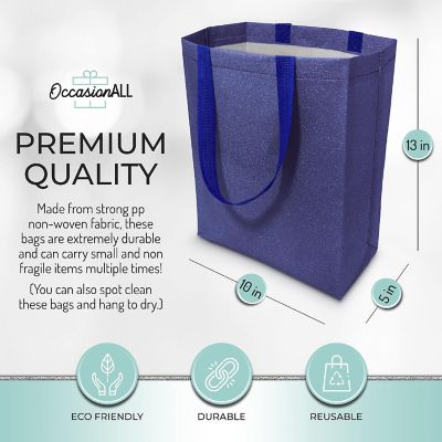 OccasionALL- 10x5x13 Inch 12 Pack Large Blue Reusable Gift Bag Tote with Handles Image 1