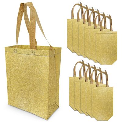 OccasionALL- Gold Gift Bags Large Gold Reusable Gift Bag Tote with Handles - 10x5x13 Inch 12 Pack Image 1