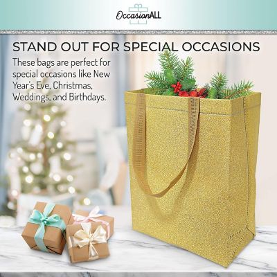 OccasionALL- Gold Gift Bags Large Gold Reusable Gift Bag Tote with Handles - 10x5x13 Inch 12 Pack Image 2