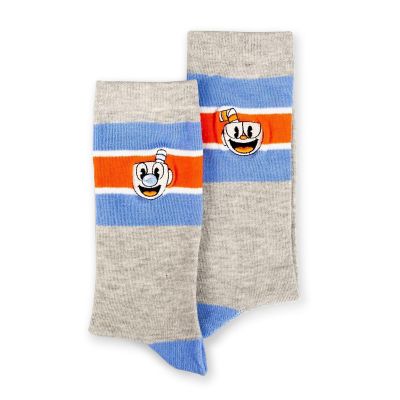 OFFICIAL Cuphead Striped Grey Crew Socks  Soft Socks Perfect for Cuphead Fans Image 1