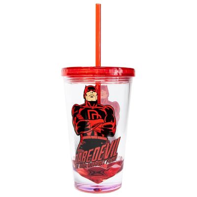 OFFICIAL Daredevil Reusable Tumbler With Straw  Feat. Dardevil's Hero Pose  Holds 18 OZ Image 1