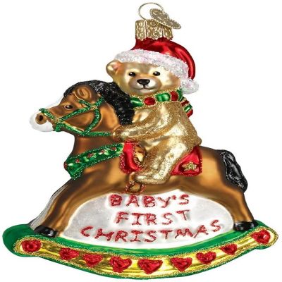 Old World #44034 Glass Blown Ornaments, Baby's First Christmas Rocking Horse, 5" Image 1