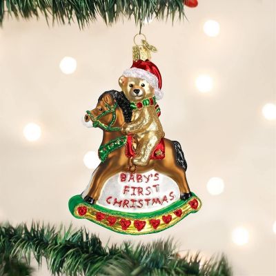 Old World #44034 Glass Blown Ornaments, Baby's First Christmas Rocking Horse, 5" Image 1