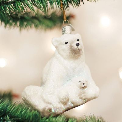 Old World Christmas 12249 Glass Blown Polar Bear With Cub Ornament Image 1