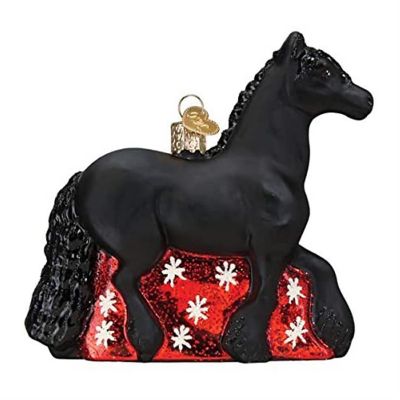 Old World Christmas #12589 Glass Blown Ornament Friesian Horse, 4.25" Image 1