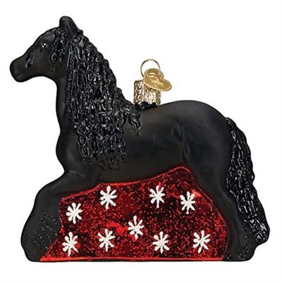 Old World Christmas #12589 Glass Blown Ornament Friesian Horse, 4.25" Image 2