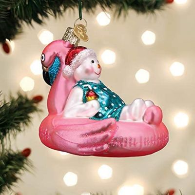 Old World Christmas #24205 Glass Blown Ornament, Pool Float Snowman, 3.5 Image 1