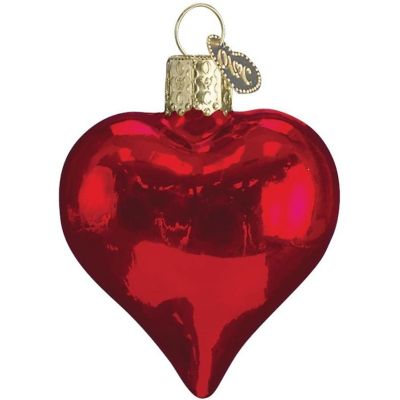 Old World Christmas 30009 Glass Blown Shiny Red Heart Ornament Image 1