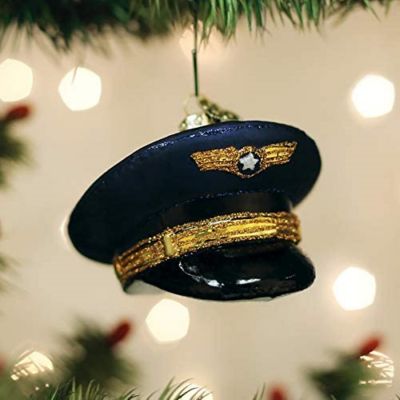 Old World Christmas #32459 Glass Blown Ornaments, Pilot's Cap, Blue 3.25" Image 3