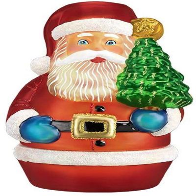 Old World Christmas #53002 Santa W/ Tree Candle Light Tabletop Figurine, 6.5" Image 1