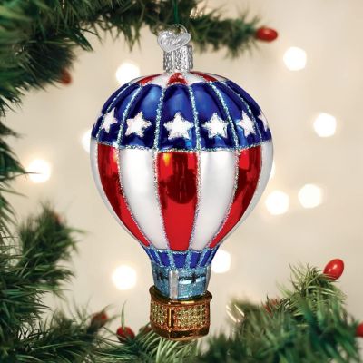 Old World Christmas Blown Glass Christmas Ornament, Patriotic Hot Air Balloon Image 2