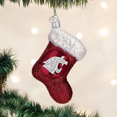 Old World Christmas Blown Glass Ornament, WSU Cougar Stocking Image 1