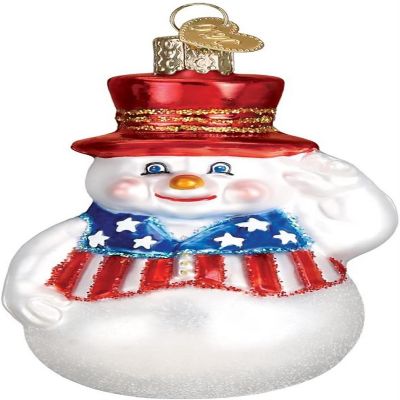 Old World Christmas Glass Blown Ornament 24180 Patriotic Snowman- 3.5 Image 1