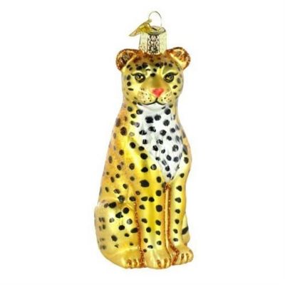 Old World Christmas Glass Blown Ornament Tree Leopard Image 1