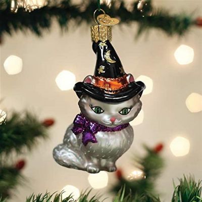Old World Christmas Glass Blown Ornament Witch Kitten 26089 Image 1