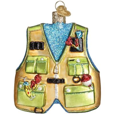 Old World Christmas Glass Blown Tree Ornament, Fishing Vest Image 1