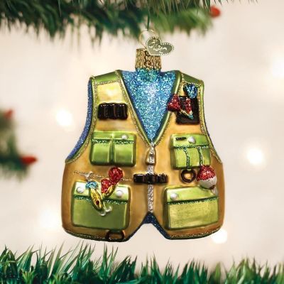Old World Christmas Glass Blown Tree Ornament, Fishing Vest Image 1