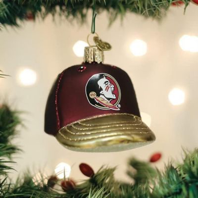Old World Christmas Glass Blown Tree Ornament, Florida State Baseball Cap Image 1