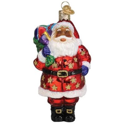 Old World Christmas Glass Blown Tree Ornament, Jolly African American Santa Image 1