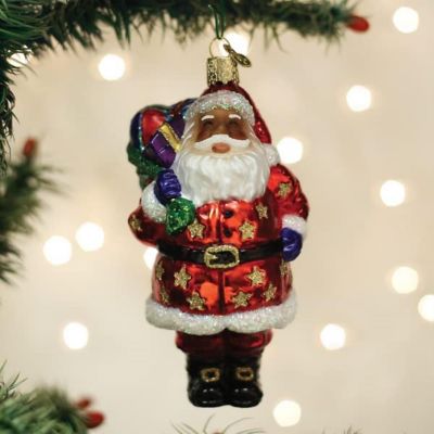 Old World Christmas Glass Blown Tree Ornament, Jolly African American Santa Image 1
