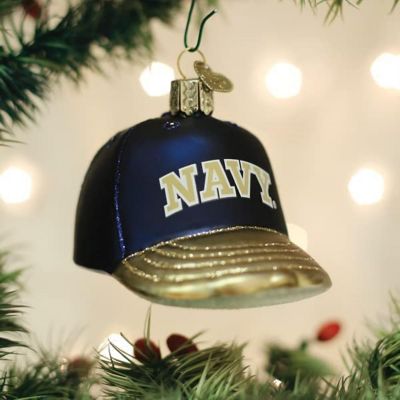 Old World Christmas Glass Blown Tree Ornament, Navy Baseball Cap Ornament Image 1