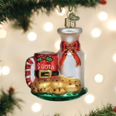 Old World Christmas Glass Blown Tree Ornament, Santa feets Milk and Cookies Image 1