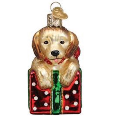 Old World Christmas Golden Puppy Surprise Glass Ornament FREE BOX 12628 Image 1