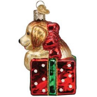 Old World Christmas Golden Puppy Surprise Glass Ornament FREE BOX 12628 Image 2