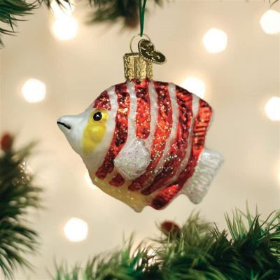 Old World Christmas Hanging Glass Tree Ornament, Peppermint Angelfish Image 1