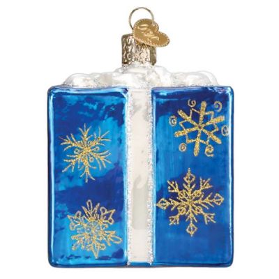 Old World Christmas Hanukkah Gift Box Glass Ornament FREE BOX 3.2 inch Blue Image 1