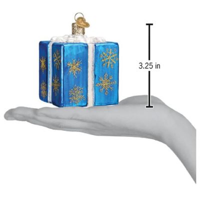 Old World Christmas Hanukkah Gift Box Glass Ornament FREE BOX 3.2 inch Blue Image 2