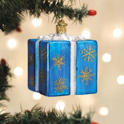 Old World Christmas Hanukkah Gift Box Glass Ornament FREE BOX 3.2 inch Blue Image 3